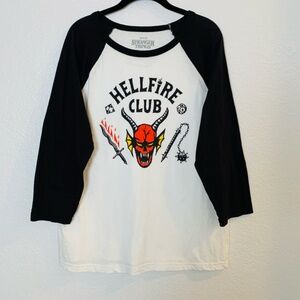 Stranger Things HellFire Club Mens Baseball Tee Shirt Large Netflix TV Show